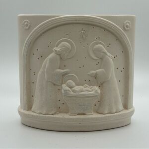 Christmas Decor Nativity Scene Bisque Ceramic‎ Candle Holder Lantern Luminary
